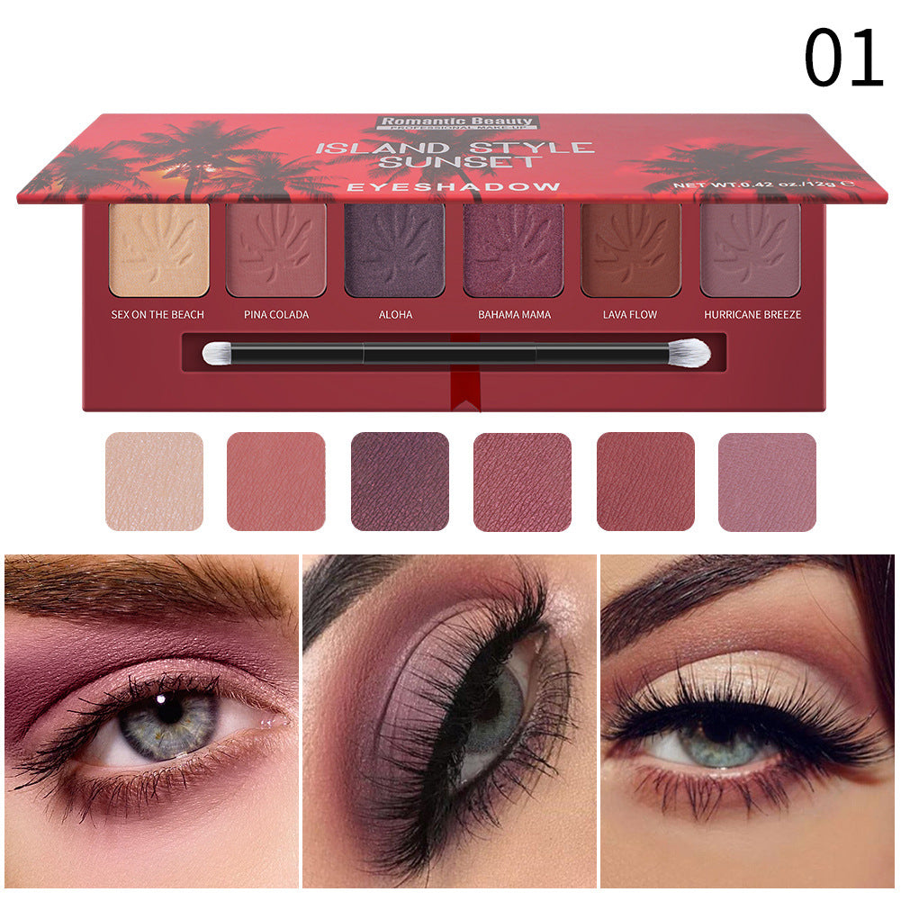 Romantic Beauty 6 Color Pearlescent Matte Eye Shadow Plate Sunset Pattern Eye Shadow With Brush Head - V.I.P Digital Presence