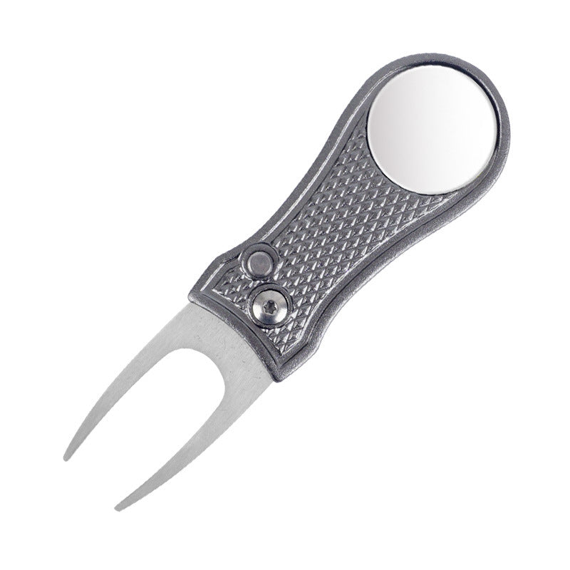 Horquilla de golf verde con mango de aluminio, herramienta de reparación de resorte plegable, regalo nuevo