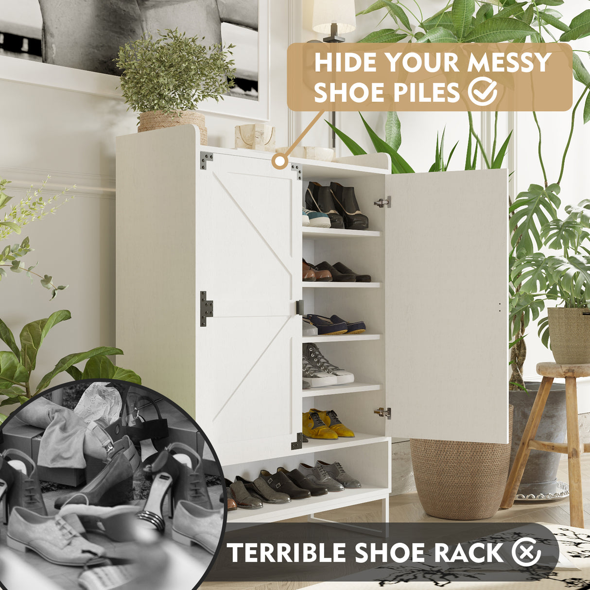 Shoe Cabinet with Doors, 6-Tier Shoe Storage Cabinet with Adjustable Shelves, Wooden Shoes Rack Shoe Storage Organizer - V.I.P Digital Presence