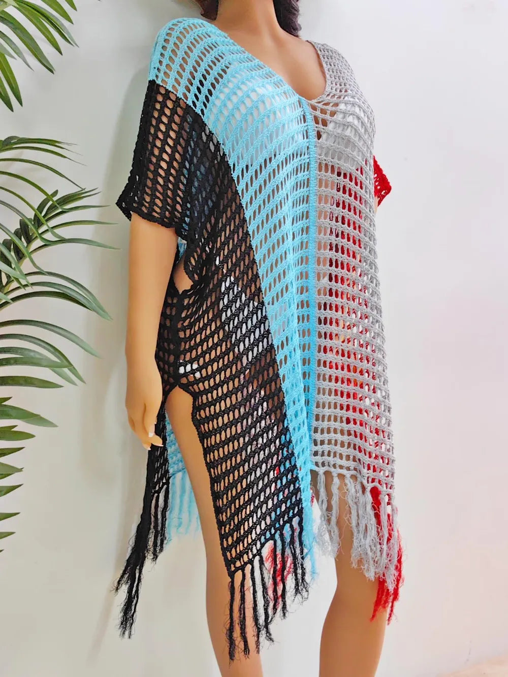 Fringe Color Block Scoop Neck Cover Up - V.I.P Digital Presence