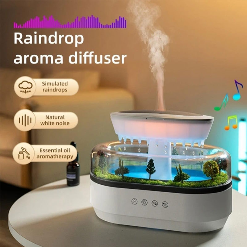 Raindrop - style aroma humidifier with lights, white noise, and essential oil diffusion for home. - V.I.P Digital Presence