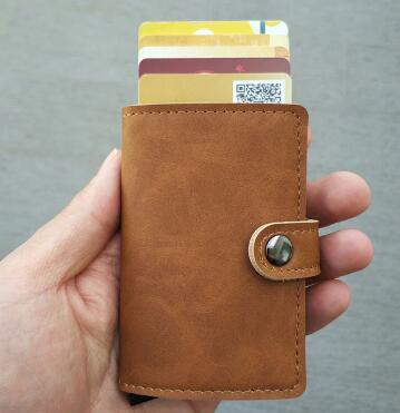 RFID Protected Vintage Automatic Leather Credit Card Holder Men Aluminum Alloy Hasp Business ID Multifunction Cardholder Wallet - V.I.P Digital Presence