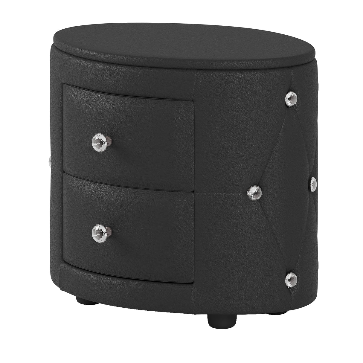 Elegant PU Nightstand with 2 Drawers and Crystal Handle,Fully Assembled Except Legs&Handles,Storage Bedside Table - Black - V.I.P Digital Presence