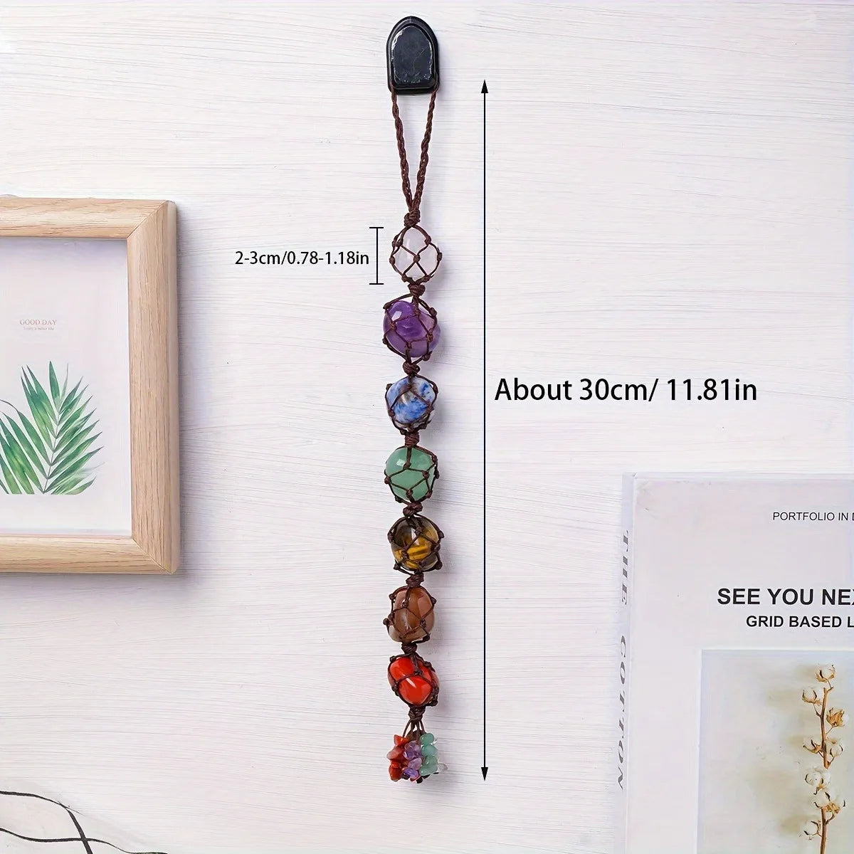 Natural crystal seven color rolling stone car hanging hand woven energy stone shaped mesh bag pendant - V.I.P Digital Presence