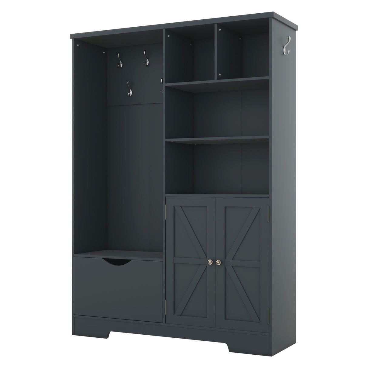 Multi-functional Hall Tree with Storage Shelves Drawers and Cabinet, Elegant Hallway Shoe Cabinet with Bench Antique Blue - V.I.P Digital Presence