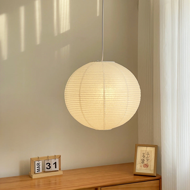 White Japanese style pendant light simple living room round rice paper round LED pendant light - V.I.P Digital Presence