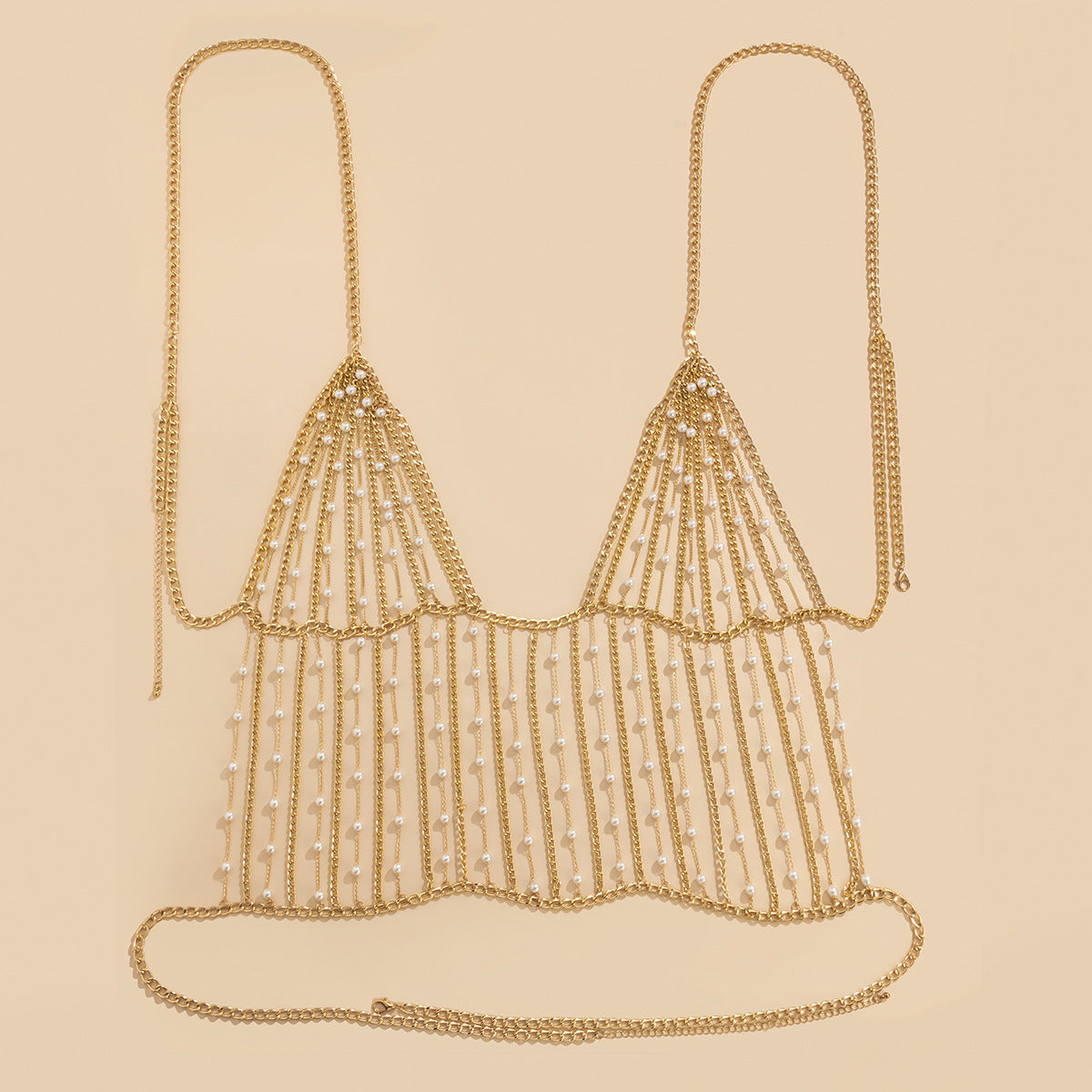 Fashionable electroplated metal aluminum chain geometric set clothing with simple tassel imitation pearl waist chain - V.I.P Digital Presence