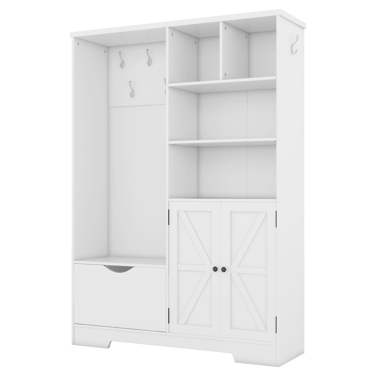 Multi-functional Hall Tree with Storage Shelves Drawers Cabinet Elegant Hallway Shoe Cabinet with Bench Modern Coat Rack White - V.I.P Digital Presence