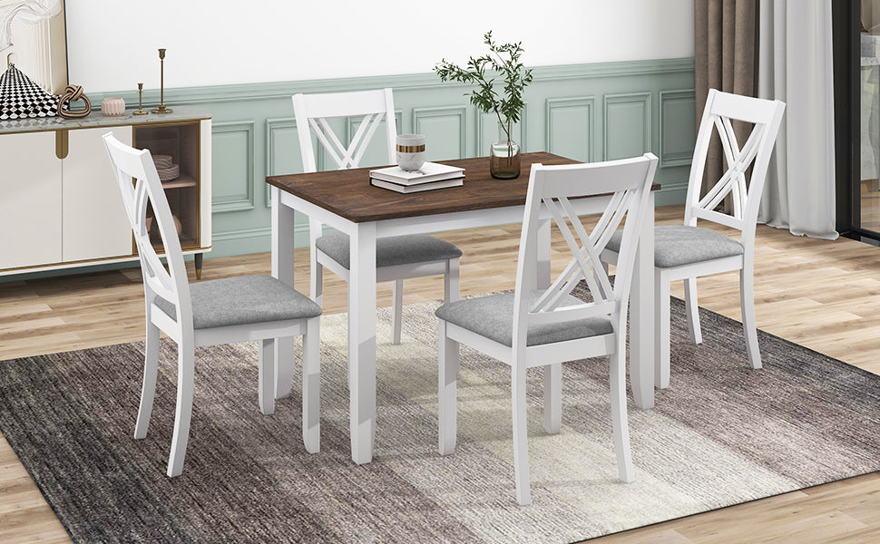 TOPMAX Rustic Minimalist Wood 5-Piece Dining Table Set with 4 X-Back Chairs for Small Places White