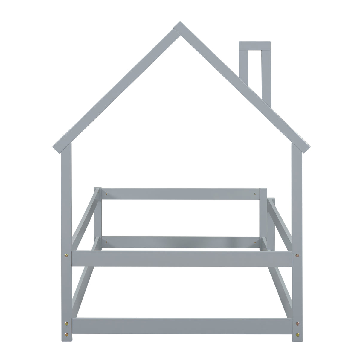Twin Size Wood bed with House-shaped Headboard Floor bed with Fences,Grey - V.I.P Digital Presence