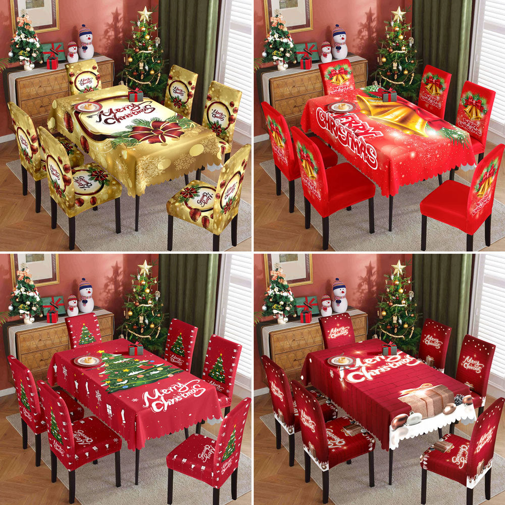 Christmas Waterproof Printed Tablecloth Restaurant Home Printed Chair Cover Christmas Tablecloth Chair Cover Decorative Set - V.I.P Digital Presence