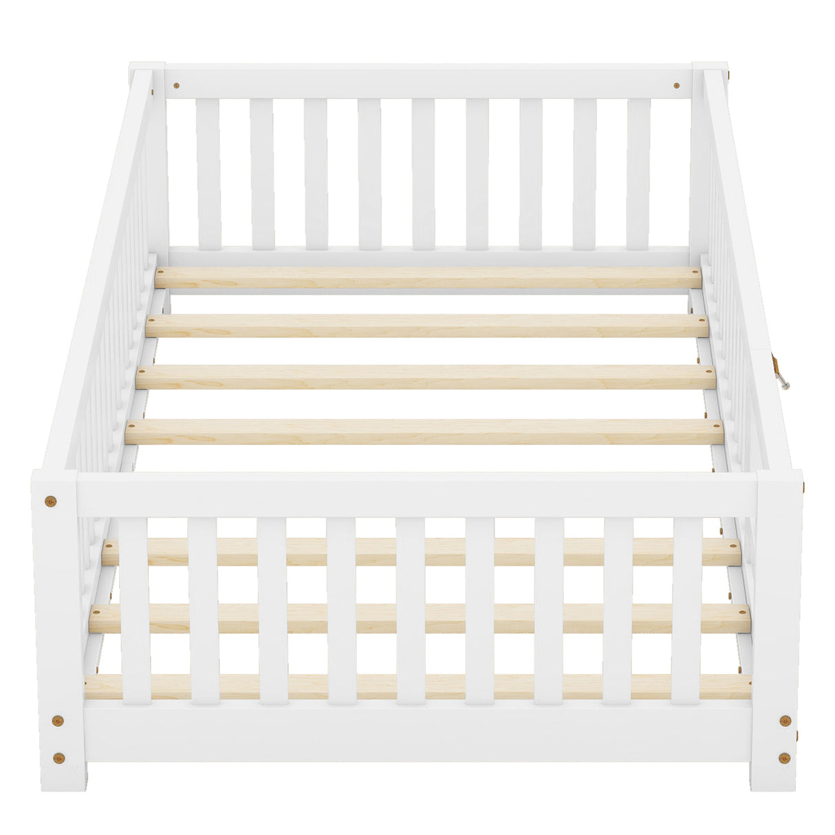Twin Size Bed Floor Bed with Safety Guardrails and Door for Kids, White - V.I.P Digital Presence