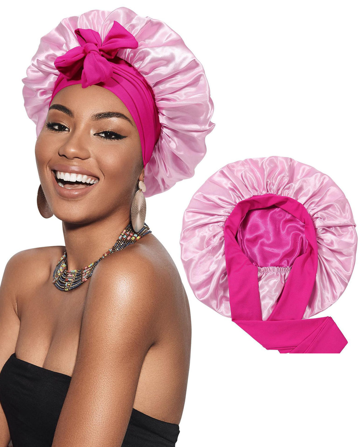 Bow bow ribbon nightcap single-layer color Ding round hat long tail hair care hat - V.I.P Digital Presence