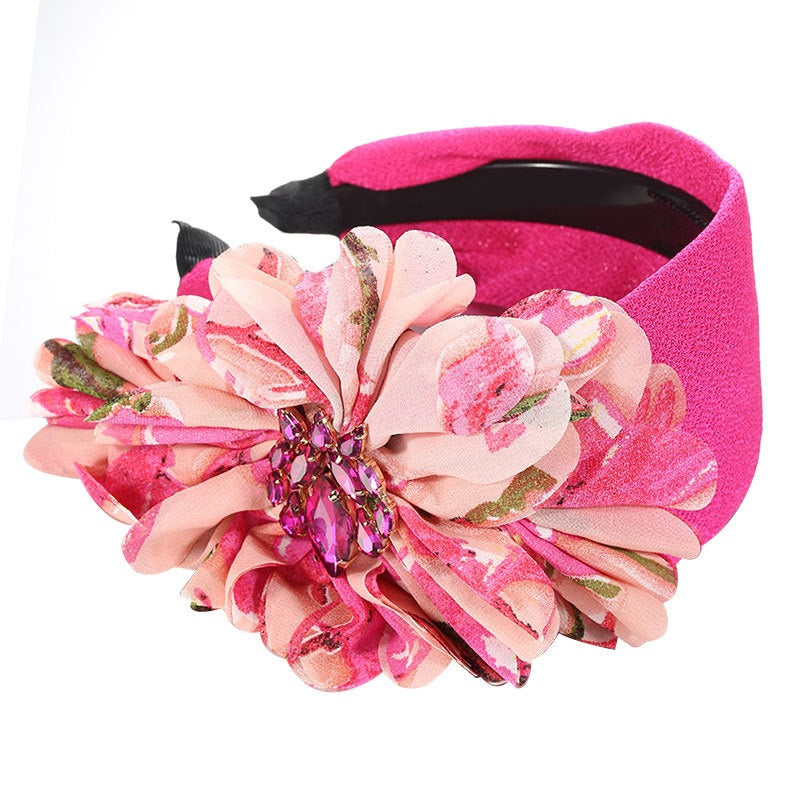 Handmade diamond inlaid fabric flower with teeth and anti slip exaggerated headband for women - V.I.P Digital Presence