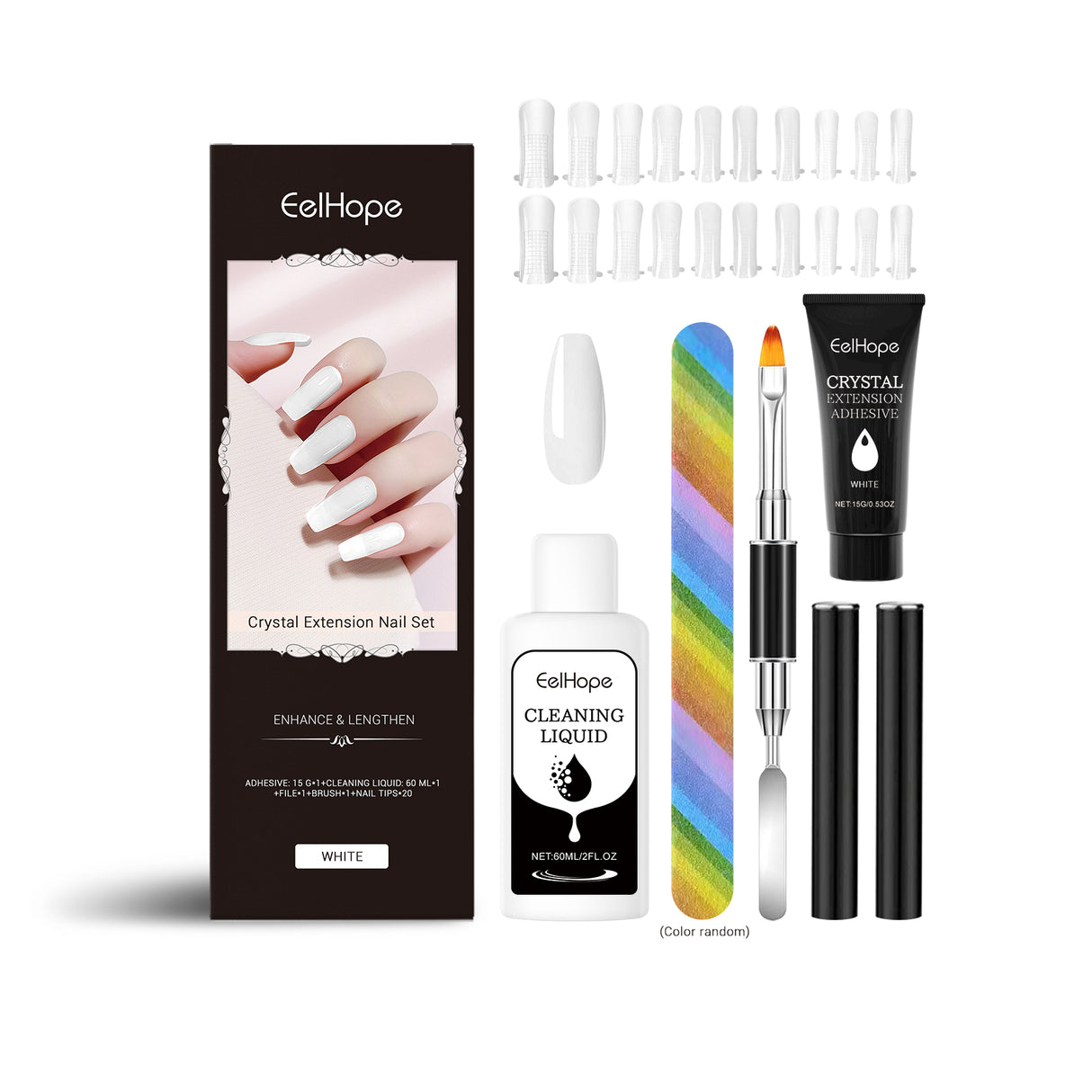 Juego de extensiones de uñas de cristal con pegamento para uñas, estilo simple, juego de herramientas para modelado tridimensional natural.