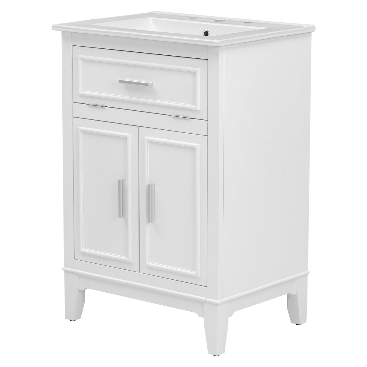 24" Bathroom Vanity with Sink, Bathroom Vanity Cabinet with One Flip Drawer and Doors, Solid Wood and MDF, White - V.I.P Digital Presence