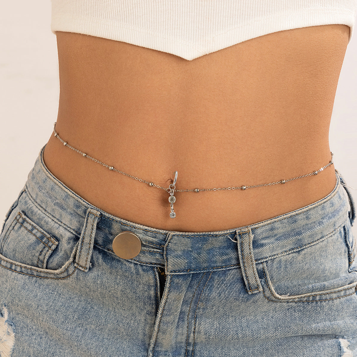 Sexy rhinestone puncture navel nail waist chain, sweet and cool summer body chain - V.I.P Digital Presence