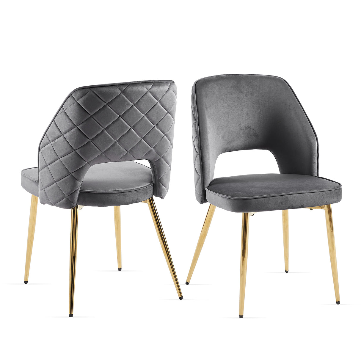 Gray Velvet Dining Chairs with Metal Legs and Hollow Back Upholstered Dining Chairs Set of 4 - V.I.P Digital Presence