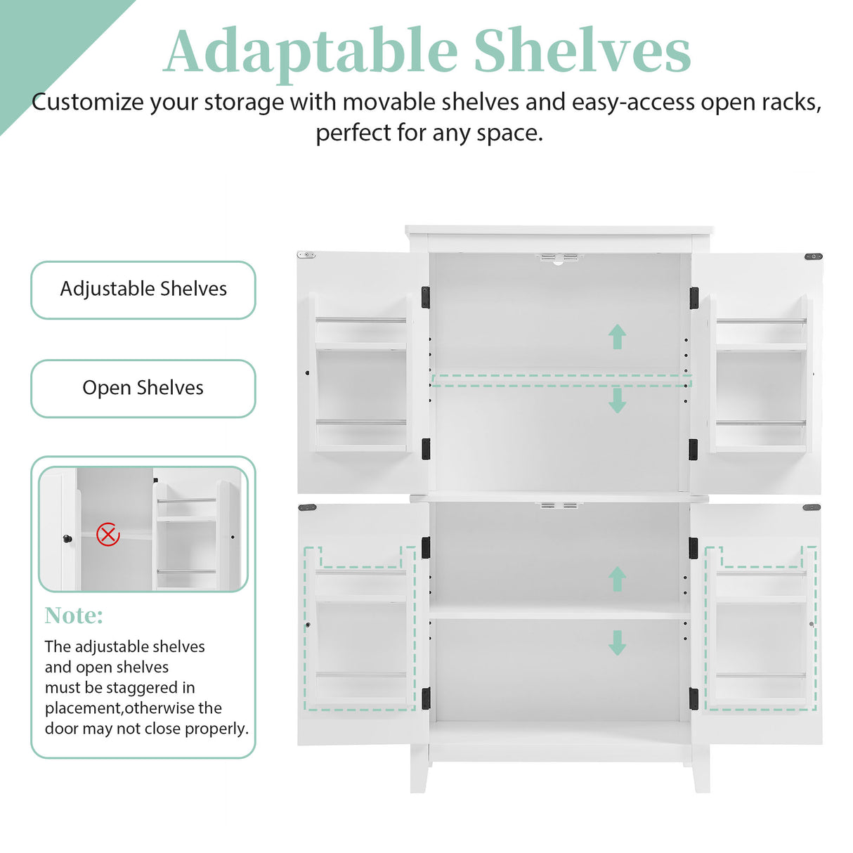 Bathroom floor storage cabinet, bathroom storage unit, 4-door independent cabinet, adjustable shelf, adaptive shelf, white - V.I.P Digital Presence
