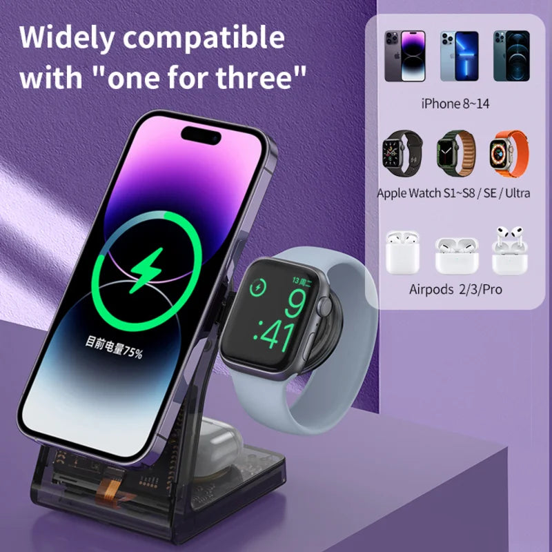 3 in 1 Wireless Charger for Magsafe Magnetic Fast Charging Dock Station Phone Stand for iPhone iWatch Aipods Charger - V.I.P Digital Presence