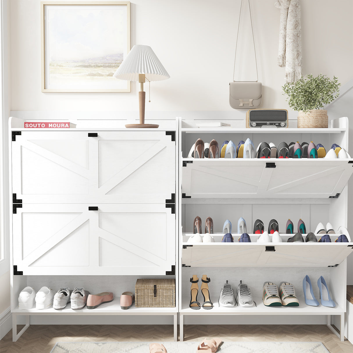 Shoe Cabinet with 2 Flip Drawers,Shoe Storage Cabinet for Entryway,Freestanding Shoe Cabinet Organizer with Open Storage White - V.I.P Digital Presence