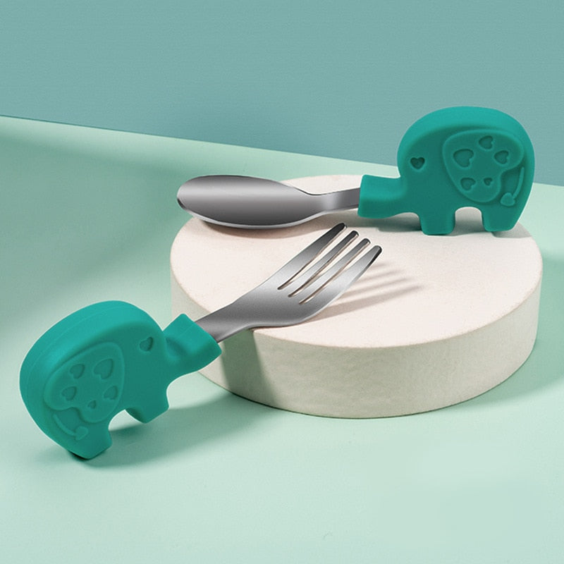 Baby Gadgets Tableware Set Children Utensil Stainless Steel Toddler Dinnerware Cutlery Cartoon Infant Food Feeding Spoon Fork - V.I.P Digital Presence