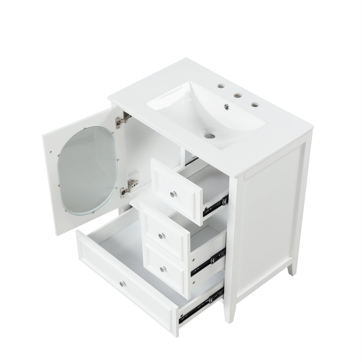 30" Bathroom Vanity with Sink, Bathroom Vanity Cabinet with Three Drawers and Door, Solid Wood and MDF, White - V.I.P Digital Presence