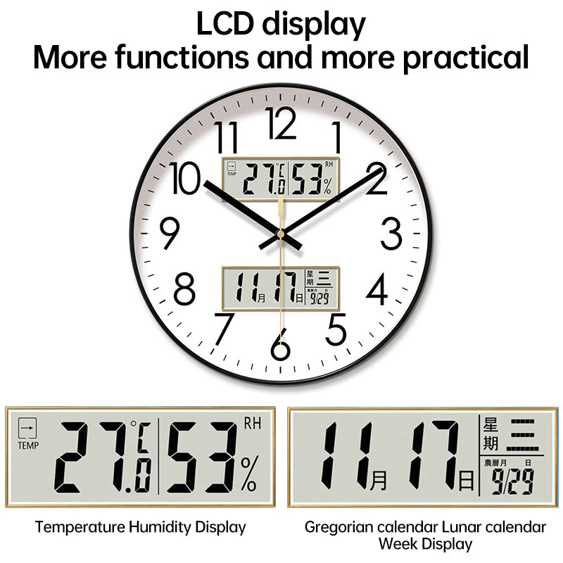 2025 New 10/12/14 - inch Electronic Calendar Wall Clock. Monitors temp & humidity. Dual - display. Mute. Quartz movement. - V.I.P Digital Presence