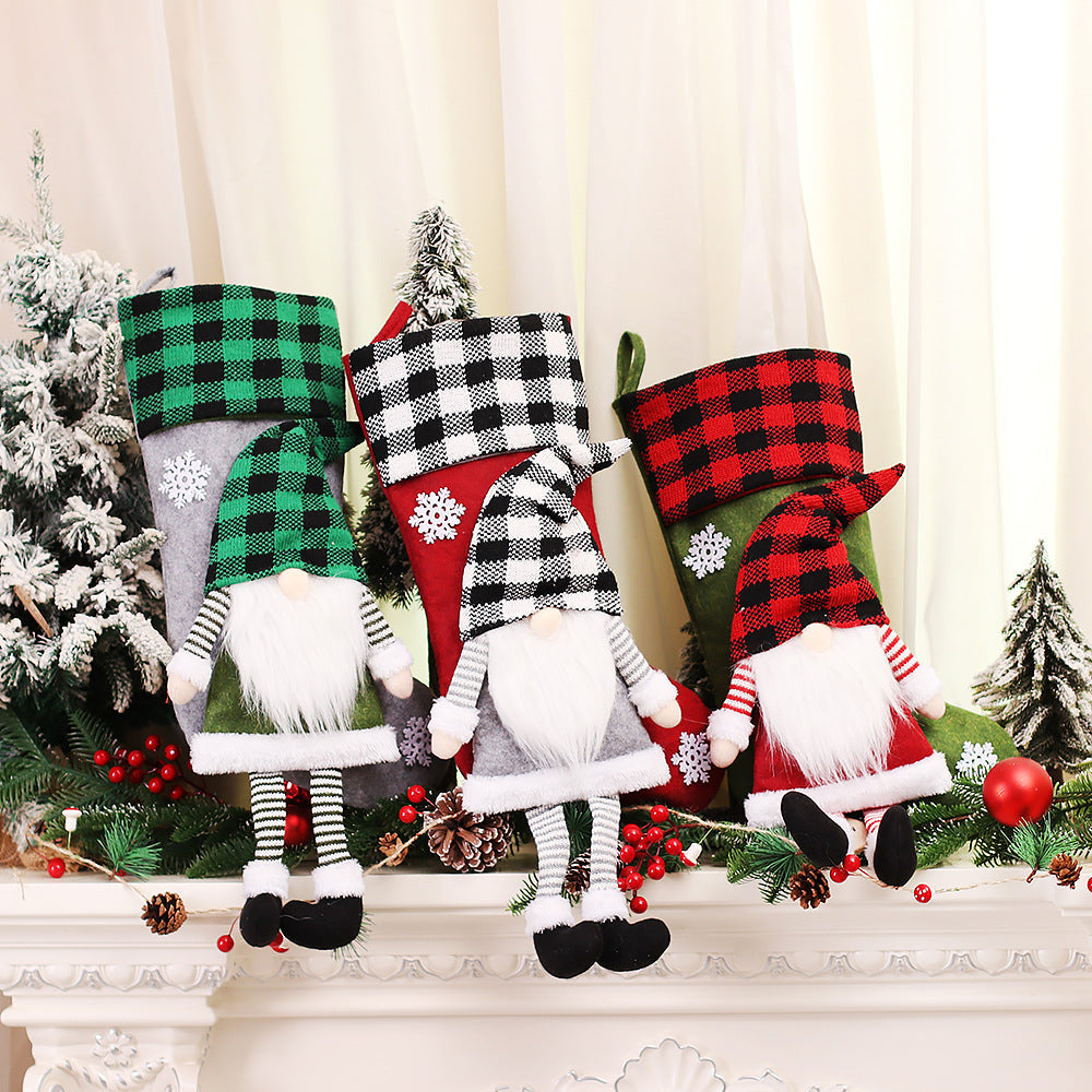 Christmas Day Decoration Red Black White Grid Faceless Forester Christmas Socks Dwarf Hanging Doll Candy Gift Bag - V.I.P Digital Presence