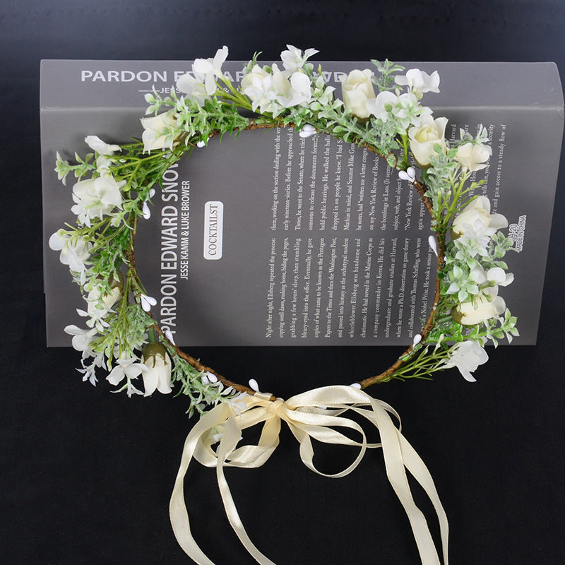 Spring flower wreath fresh simulation flower headdress green plants flowers wedding flower wreath - V.I.P Digital Presence