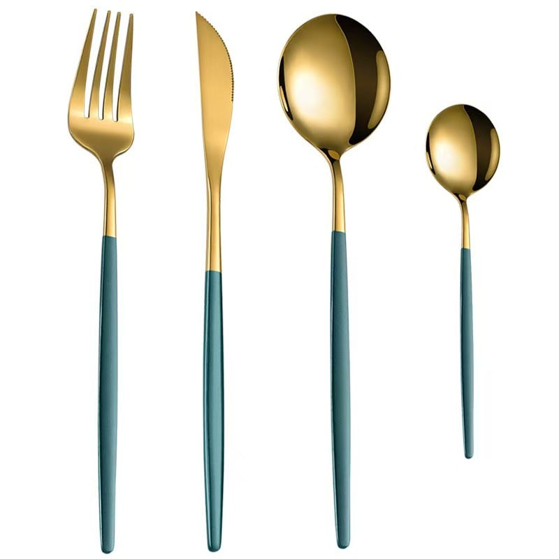 Stainless Steel Cutlery Set with Portuguese Gold Spray Painted Steak Knife, Fork, Spoon, and Tea Spoon 4-Piece Gift Pack - V.I.P Digital Presence