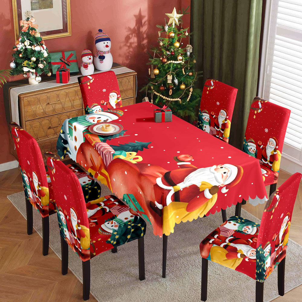 Christmas printed tablecloth, chair cover, waterproof, oil resistant, festive decoration, dining table cloth, chair cover, universal household use - V.I.P Digital Presence