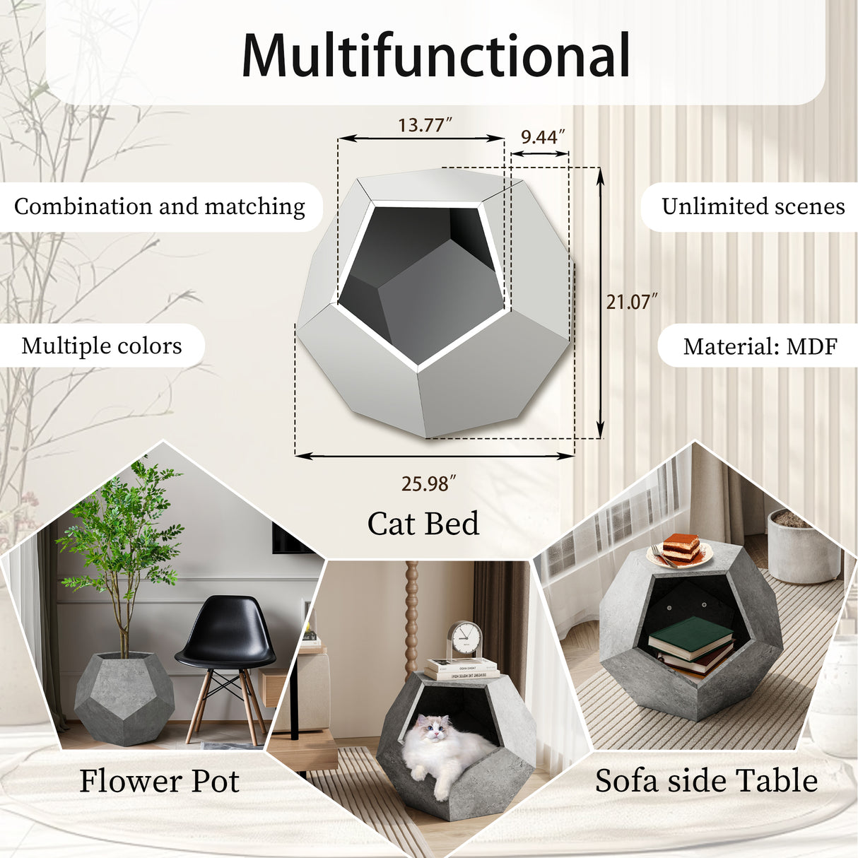 25.98"Modern Pet Furniture Cat Litter Side Table, Sofa Side Table, Planter MDF Multifunctional Furniture, Cement Gray - V.I.P Digital Presence