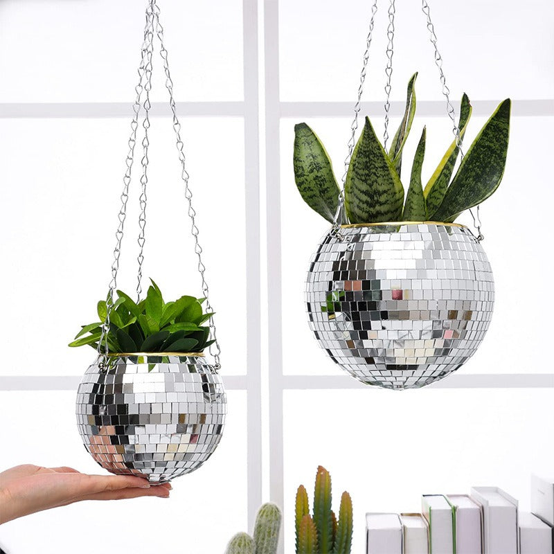 Disco Ball Planter Hanging Mirror Spherical Plastic Flower Pot Horticultural Hanging Basket - V.I.P Digital Presence