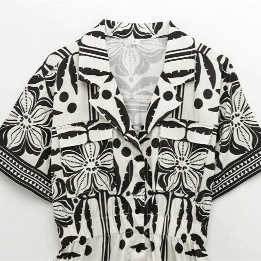 Versatile woven Cuban collar jumpsuit shorts - V.I.P Digital Presence