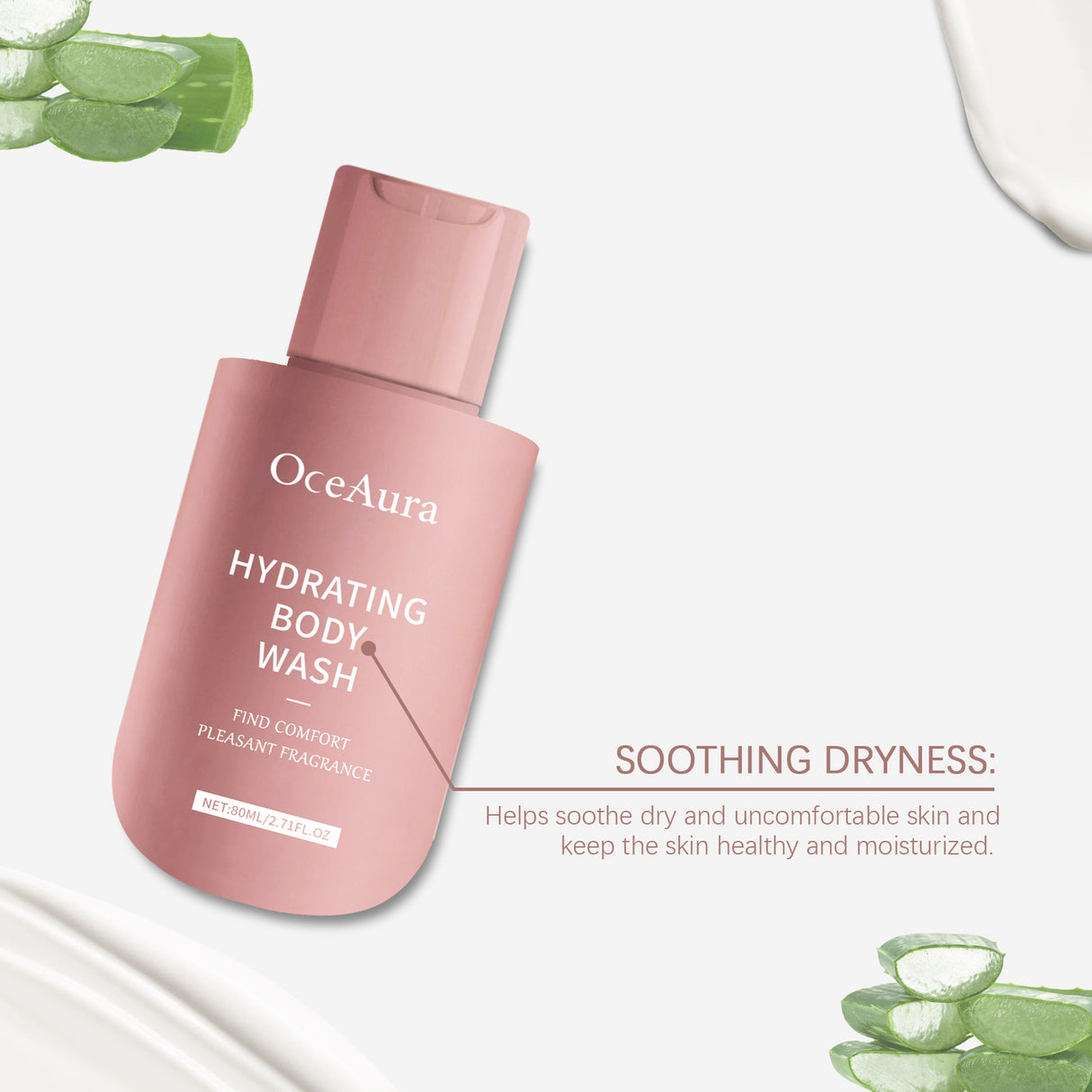Gel de ducha corporal calmante Oceaura con fragancia suave, refrescante e hidratante.