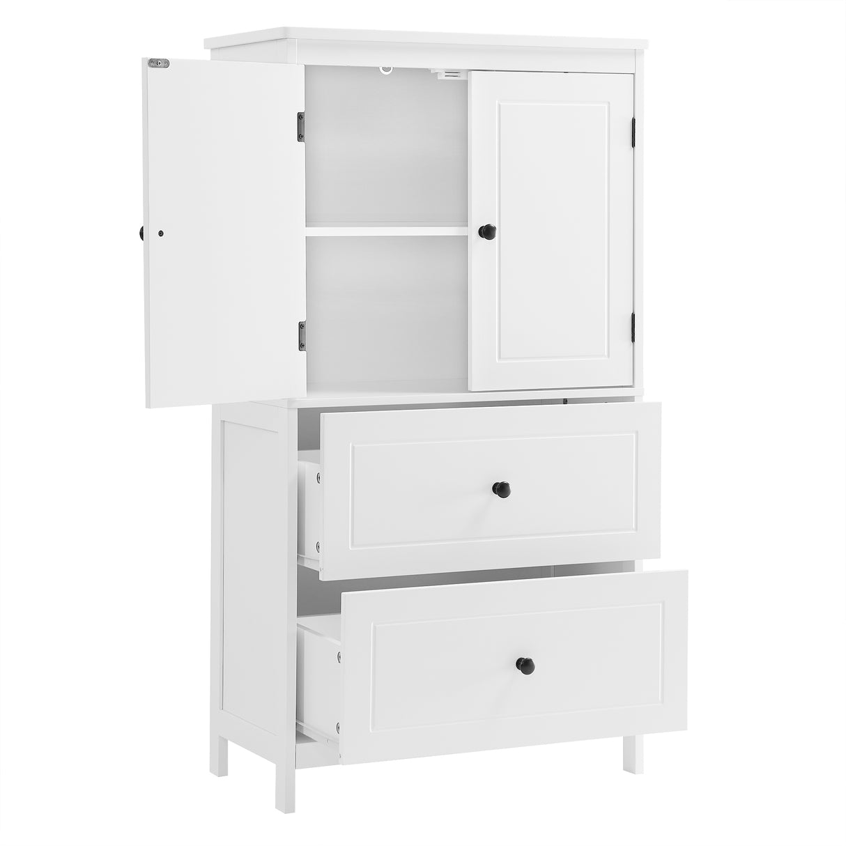 Bathroom Storage Cabinet, Cabinet with Two Doors and Drawers, Adjustable Shelf, MDF Board, White - V.I.P Digital Presence