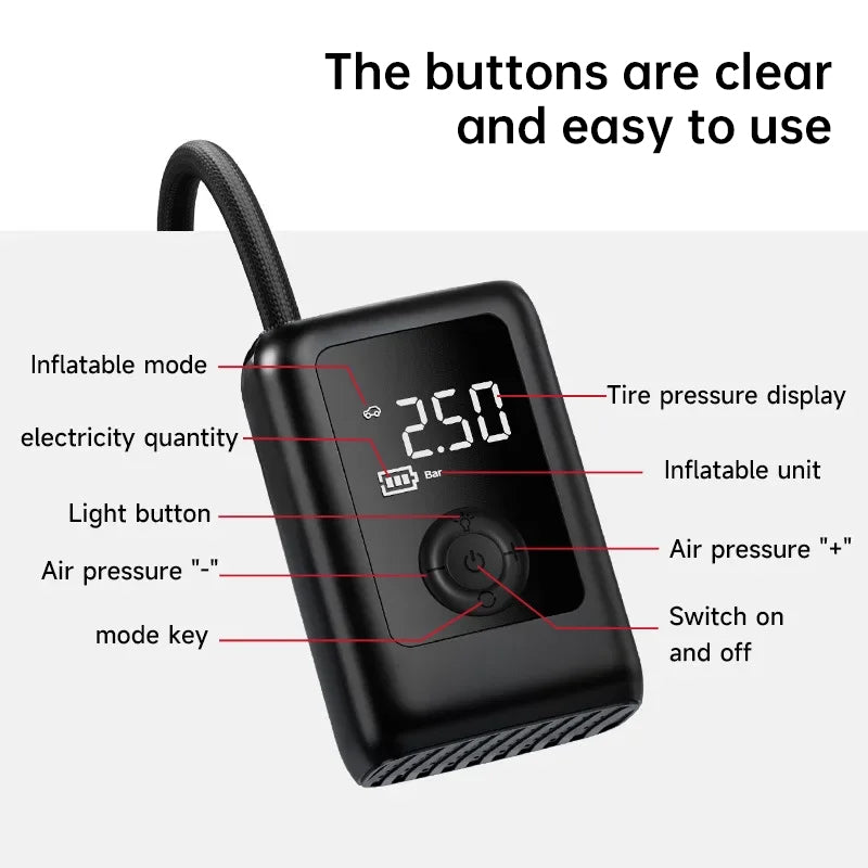 150PSI Rechargeable Electric Tire Pump with Light & LCD: for cars, bikes - V.I.P Digital Presence