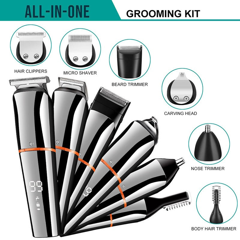 New 6 in 1 Multifunctional Hair Clippers Electric Hair Clippers Rechargeable Water Wash LCD Digital Display Haircutting Set - V.I.P Digital Presence