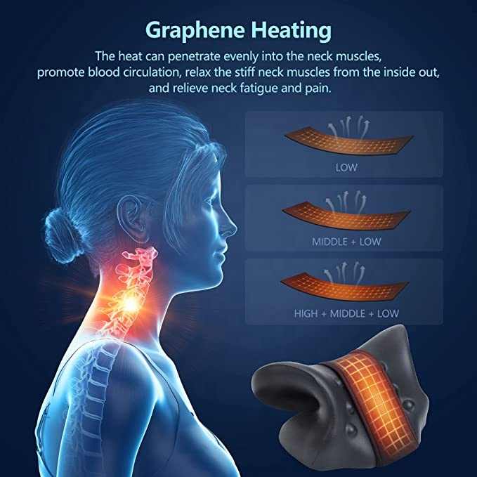 Heated Neck and Shoulder Relaxer Cervical Traction Device Pillow with Graphene Heating Pad Heated Chiropractic Pillow - V.I.P Digital Presence