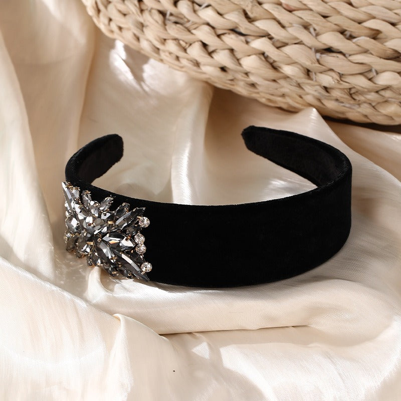 Fashionable solid color rhinestone wide edge sponge hair hoop - V.I.P Digital Presence