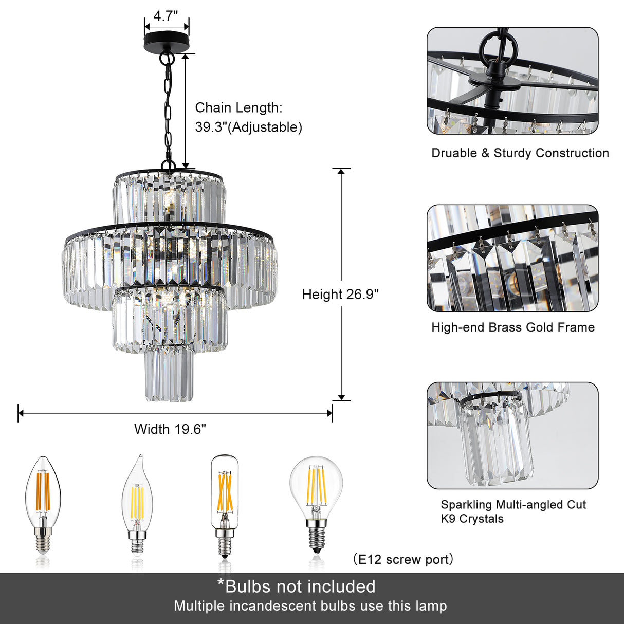 Black Luxury Crystal Chandelier Modern Chandeliers Lights Fixture Hanging Pendant Light Fixture for Dining Room Bedroom - V.I.P Digital Presence