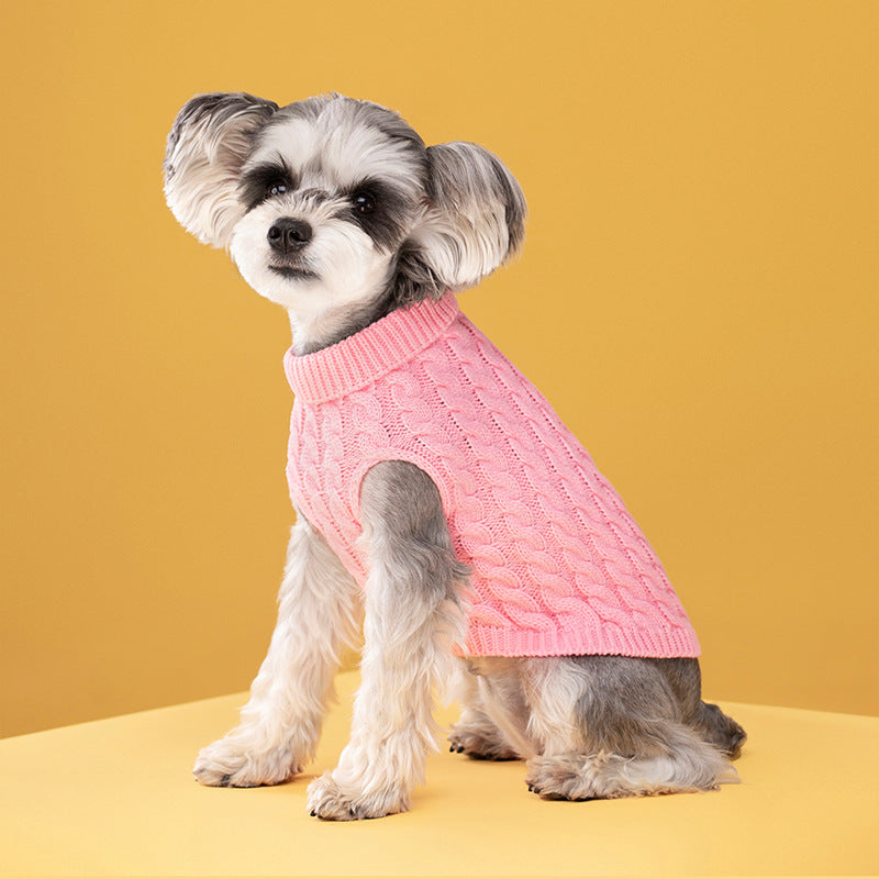 Autumn and winter pet dog cat warm solid color classic Fried Dough Twists sweater thickened turtleneck sweater - V.I.P Digital Presence