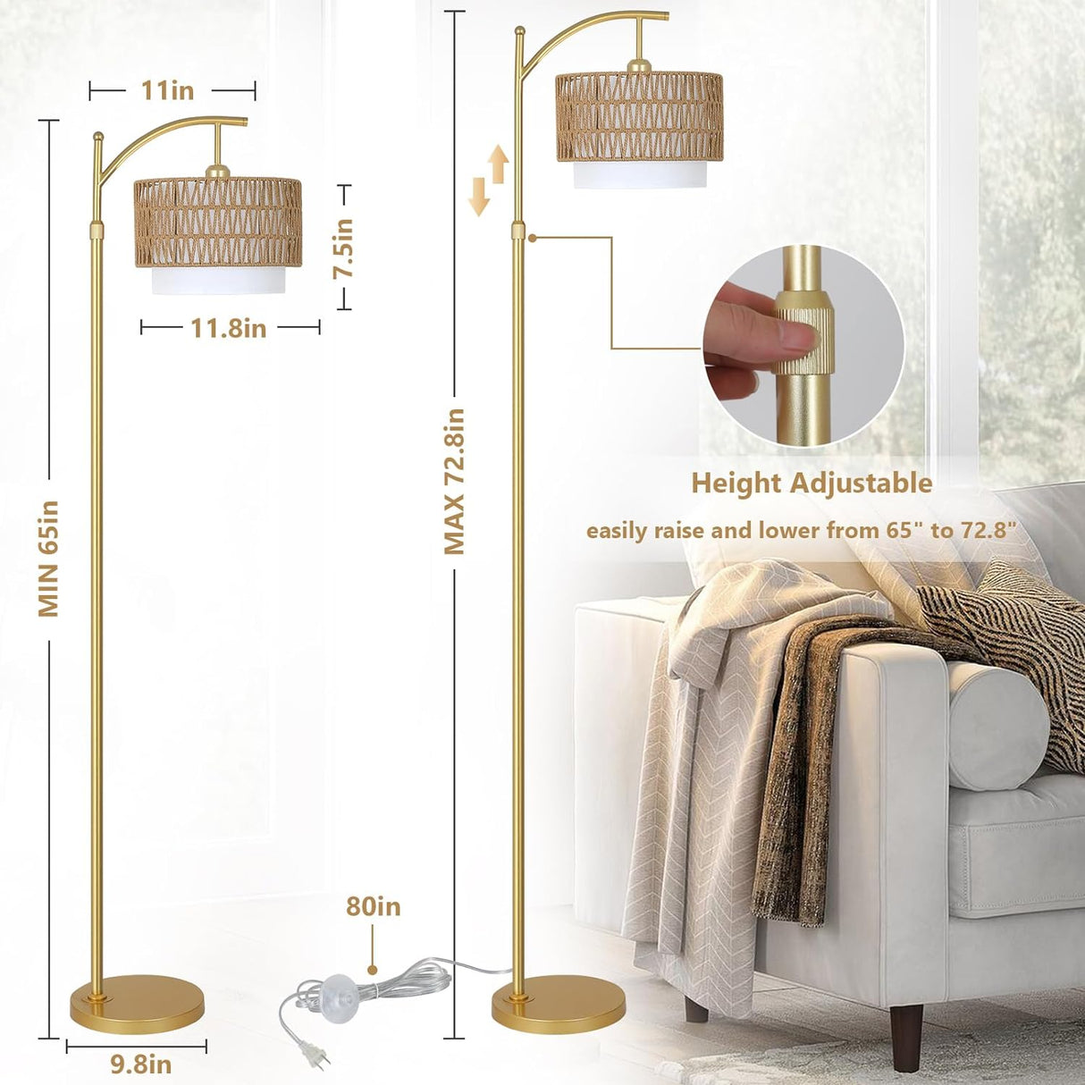 Gold Floor Lamps for Living Room with Remote & Dimmable LED Bulb, Modern Arc Floor Lamp with 3 Color Temperatures - V.I.P Digital Presence