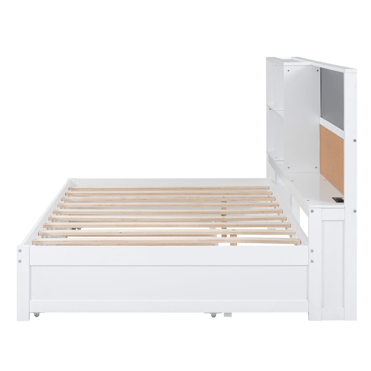 Full Size Daybed with Storage Shelves, Blackboard, Cork board, USB Ports and Twin Size Trundle White