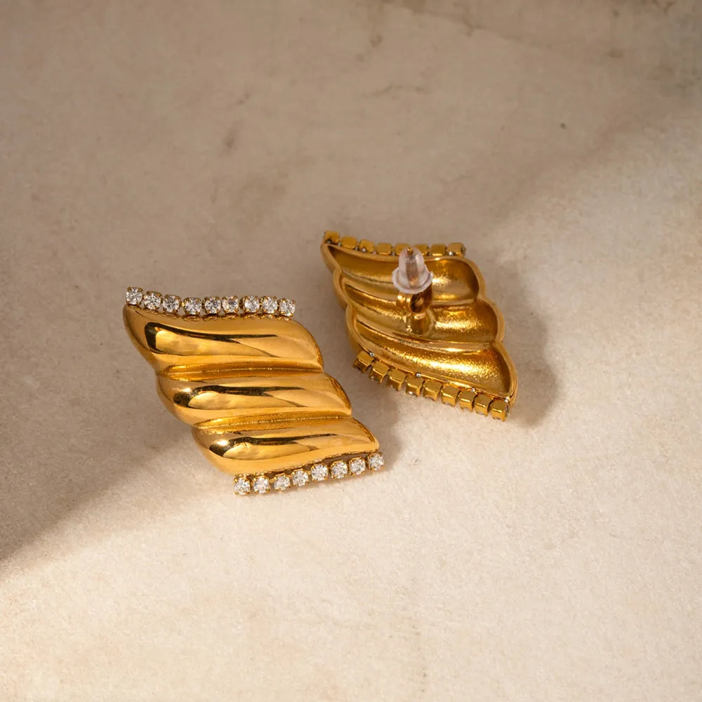 Inlaid Zircon Stainless Steel Geometric Stud Earrings - V.I.P Digital Presence
