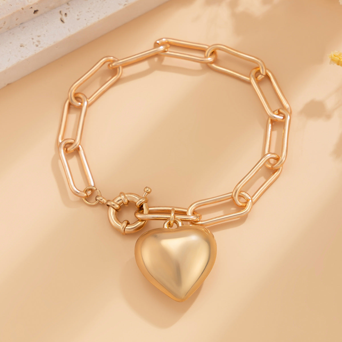 Ins Simple and Versatile Big Peach Heart Bracelet Personalized Heart shaped Iron Chain Bracelet for Women - V.I.P Digital Presence
