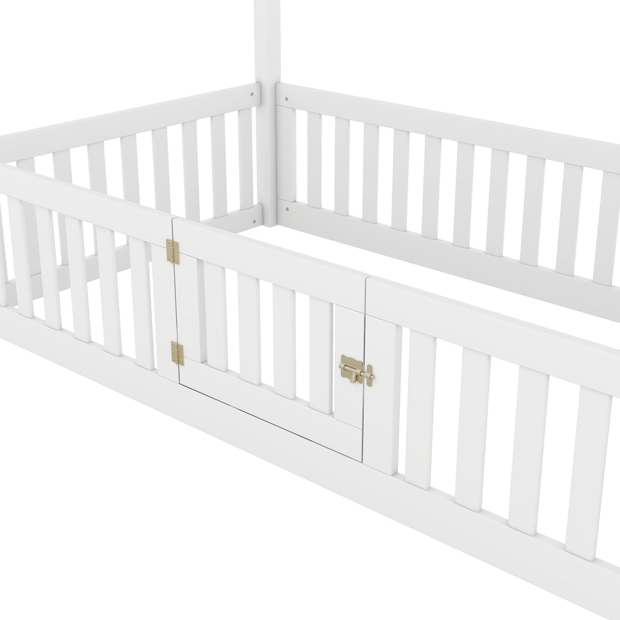 Twin Size Wood House Bed with Fence and Door, White - V.I.P Digital Presence