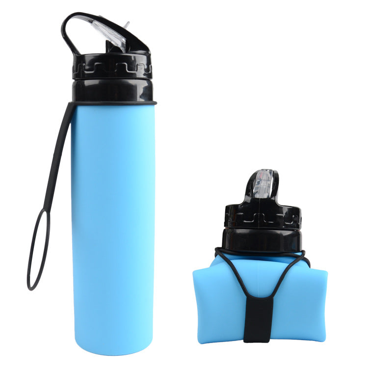 Botella de agua deportiva de silicona plegable portátil para exteriores, 600 ml, para publicidad, regalo