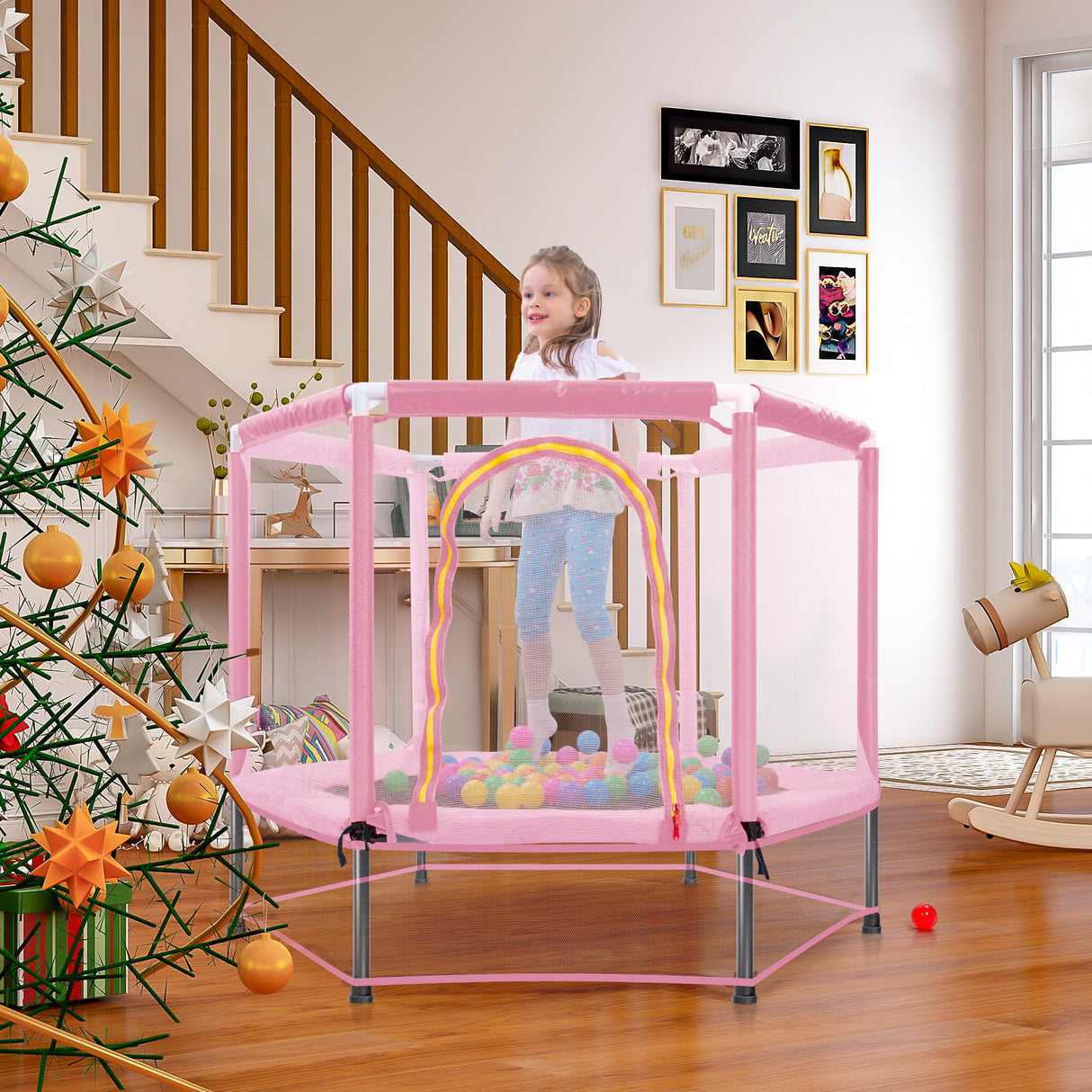 55'' Toddlers Trampoline with Safety Enclosure Net and Balls, Indoor Outdoor Mini Trampoline for Kids - V.I.P Digital Presence